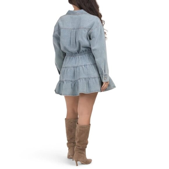 Paige Womens Denim Collared Tiered Mini Dress Long Sleeve Size 0 New With Tag - Picture 2 of 5